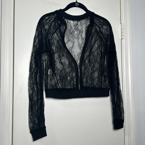Feminine Fun Zara Zip Up Lace Bomber Jacket Size Small - Picture 5 of 6